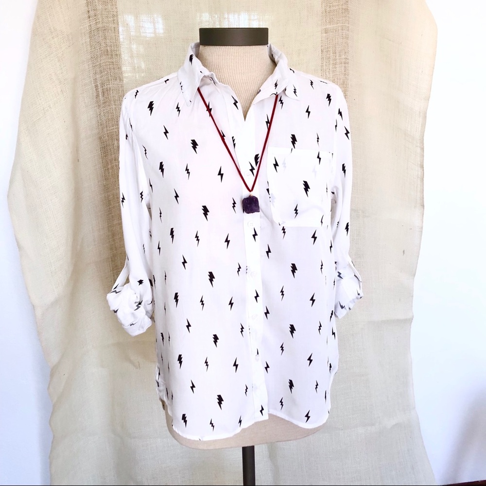 SALE❗️Lightning Bolt White Button Down Shirt NWOT